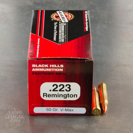 50rds – 223 Rem Black Hills 50gr. V-Max Ammo