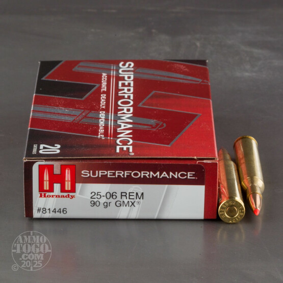 20rds - 25-06 Rem. Hornady 90gr. GMX Superformance Ammo