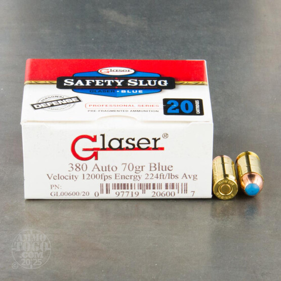 20rds - 380 Auto Glaser Blue 70gr. Safety Slug Ammo