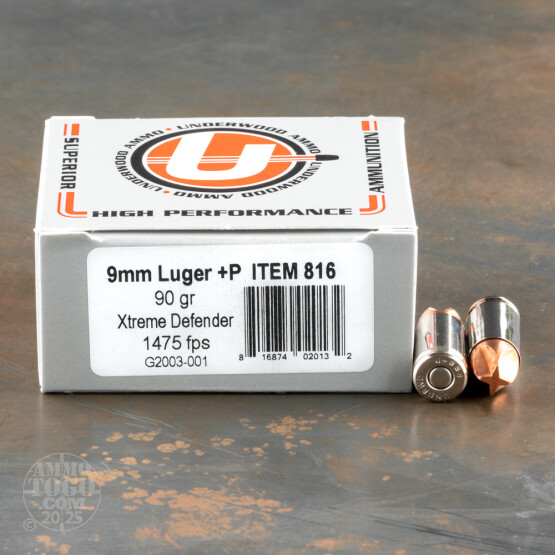 20rds – 9mm +P Underwood 90gr. Xtreme Defender Ammo