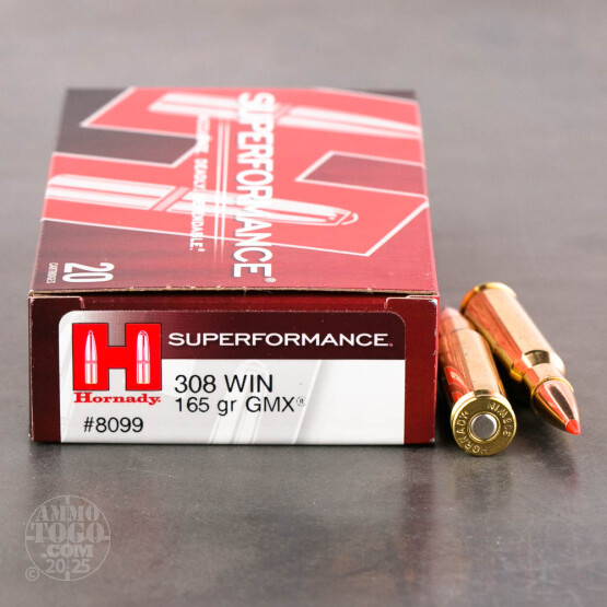 20rds - 308 Hornady Superformance 165gr. GMX Ammo