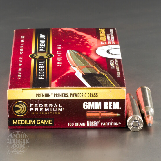 20rds – 6mm Rem Federal 100gr. Nosler Partition Ammo