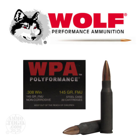 100rds - 308 WPA Polyformance 145gr. FMJ Ammo