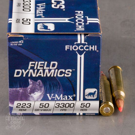 50rds – 223 Rem Fiocchi 50gr. V-MAX Ammo
