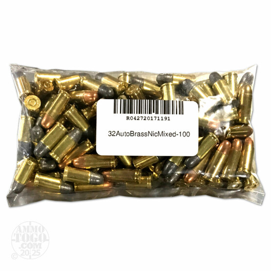 100rds – 32 ACP Mixed Brass and Nickel Plated Ammo