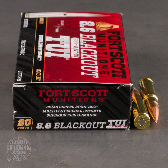 20rds – 8.6 Blackout Fort Scott Munitions 285gr. TUI Ammo