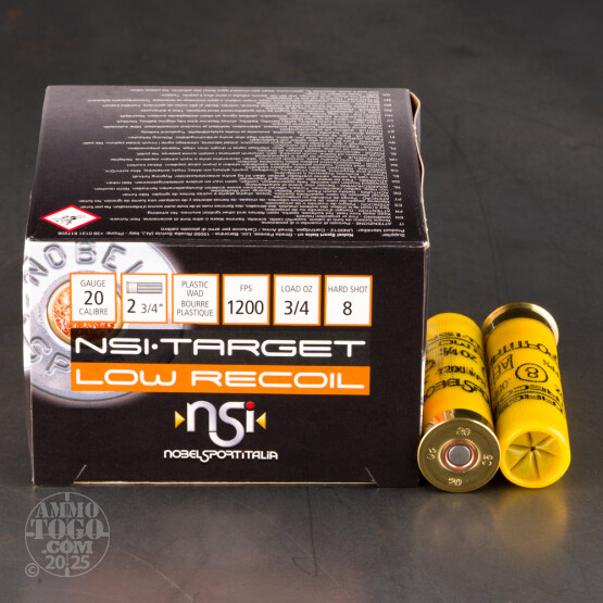 250rds - 20 Gauge NSI Low Recoil 2 3/4" 3/4oz. #8 Shot Ammo