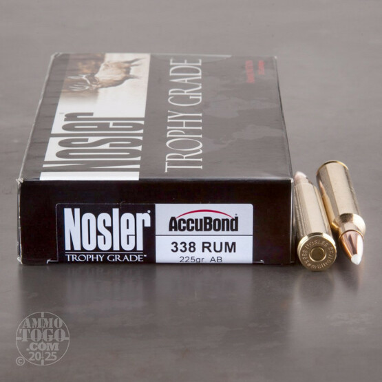 20rds – 338 RUM Nosler Trophy Grade 225gr. AccuBond Ammo