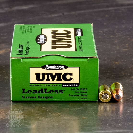 50rds - 9mm Remington UMC 147gr Flat Nose Enclosed Base Leadless