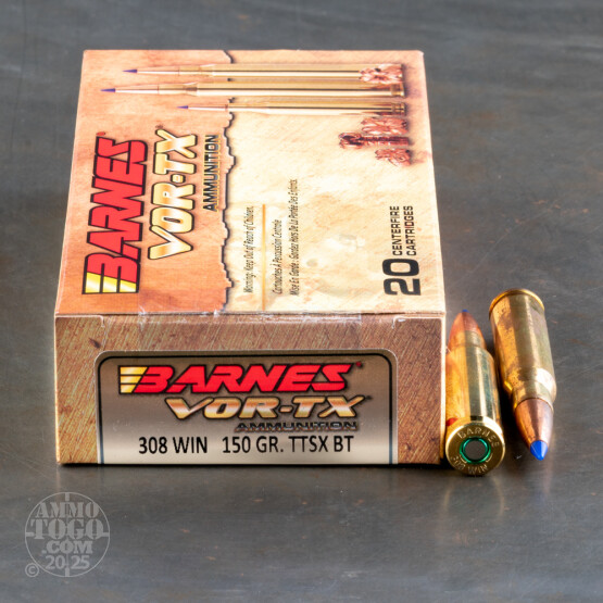 200rds - 308 Win. Barnes VOR-TX Polymer Tip 150gr. Tipped TSX Boattail Ammo
