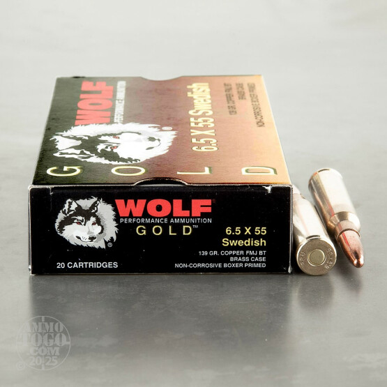 20rds - 6.5x55 Wolf Gold 139gr Copper FMJ Ammo