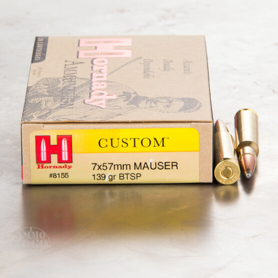 7x57mm Mauser Ammunition for Sale. Hornady 139 Grain Soft-Point Boat Tail  (SP-BT) - 20 Rounds