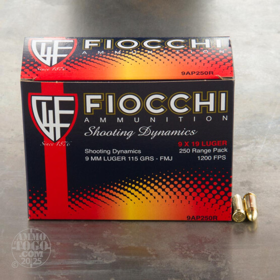 250rds - 9mm Fiocchi 115gr. FMJ Ammo