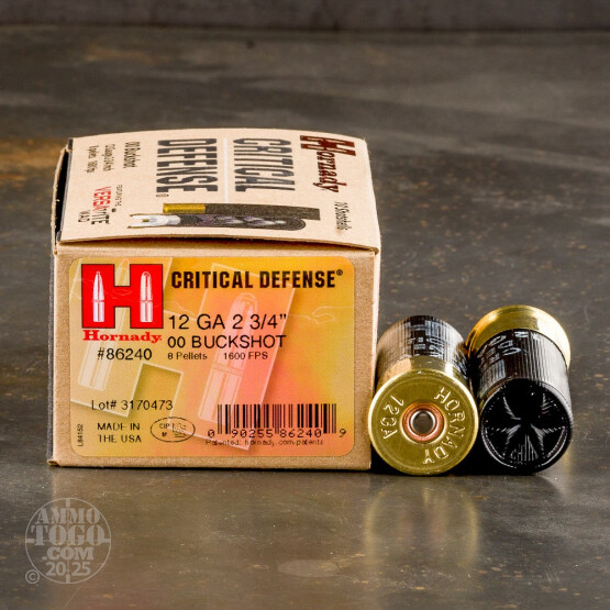 10rds - 12 Ga. Hornady CRITICAL DEFENSE Full Power 8 Pellet 00 Buckshot Ammo 2 3/4