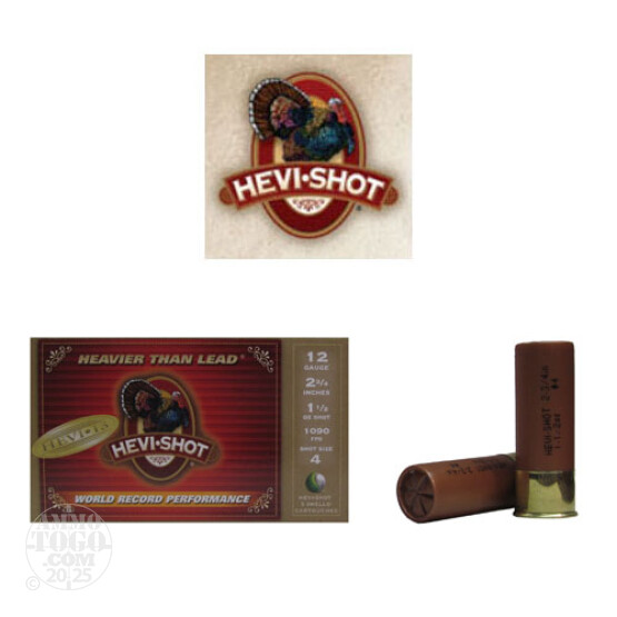 5rds - 12 Gauge Hevi-Shot Hevi-13 Turkey 2 3/4" 1 1/2oz. #4 Shot Ammo