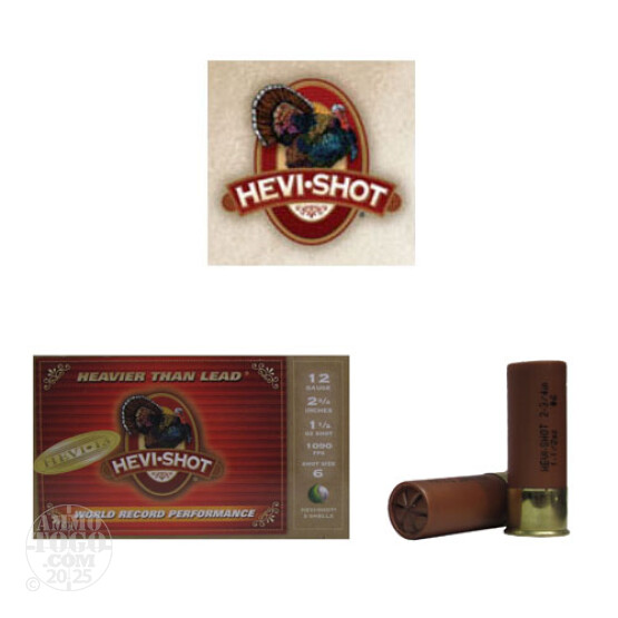 5rds - 12 Gauge Hevi-Shot Hevi-13 Turkey 2 3/4" 1 1/2oz. #6 Shot Ammo