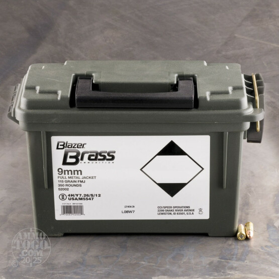 350rds – 9mm Blazer Brass 115gr. FMJ Ammo in Plastic Field Box