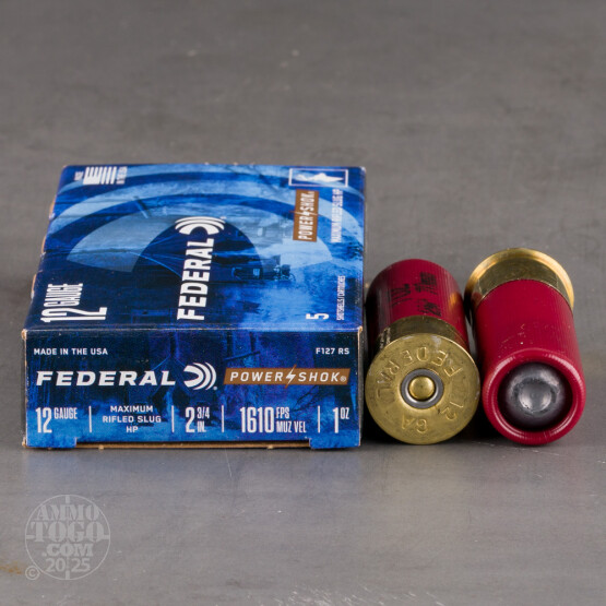 Federal Power Shok 12 Gauge 2 3/4" 1 oz. Rifled HP Slug - 5 Rounds