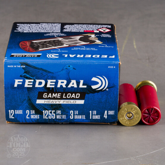 250rds - 12 Gauge Federal Game Shok Heavy Field 2 3/4" 1 1/8oz. #4 Shot Ammo