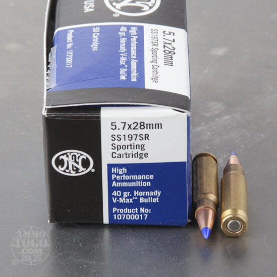 50rds - 5.7 FN SS197SR 40gr. Hornady V-Max Polymer Tip Ammo