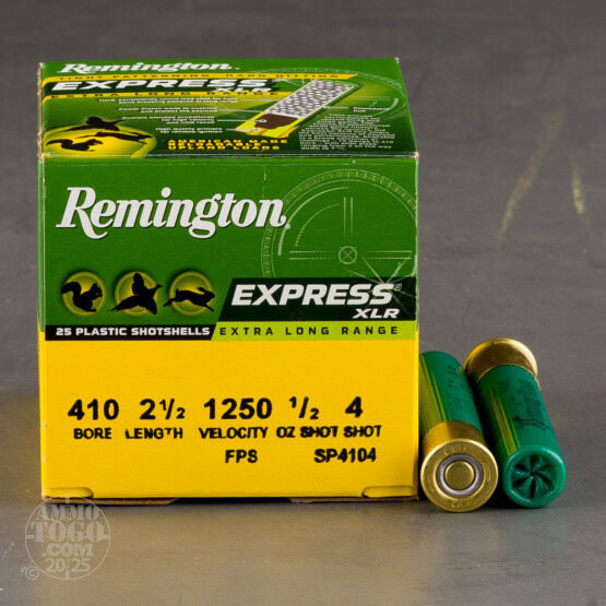 25rds – 410 Bore Remington Express XLR 2-1/2" 1/2oz. #4 Shot Ammo