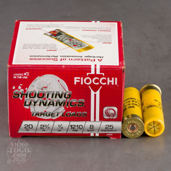 25rds – 20 Gauge Fiocchi 2-3/4" 7/8oz. #8 Shot Ammo