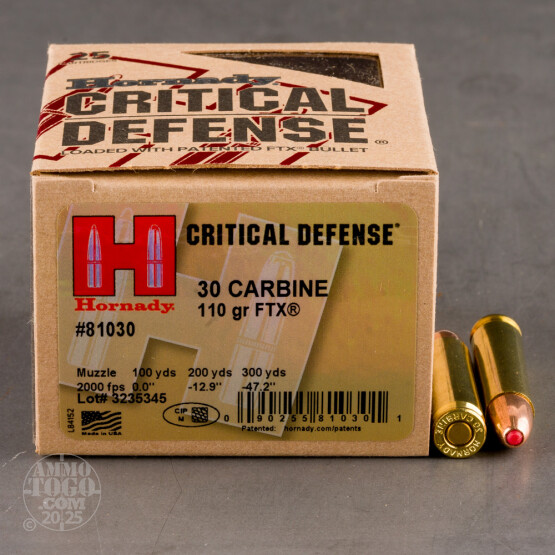 250rds - 30 Carbine Hornady FTX Critical Defense 110gr. JHP Ammo