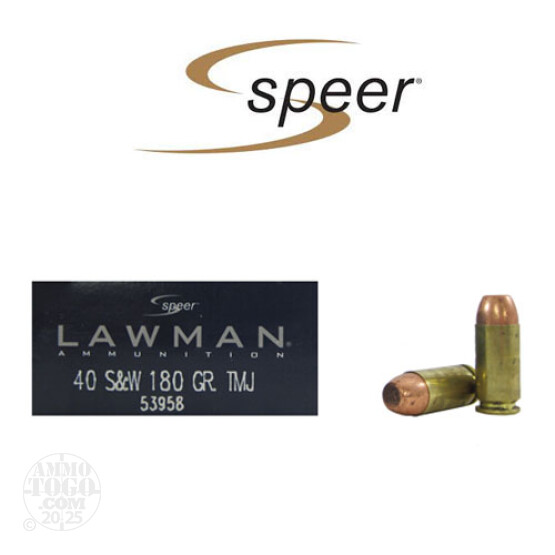 50rds - 40 S&W Speer Lawman 180gr. TMJ Ammo