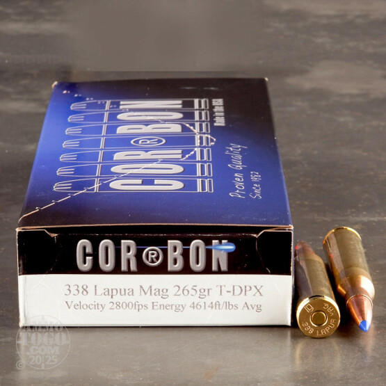 20rds - .338 Lapua Corbon 265gr T-DPX Polymer Tip Hunter