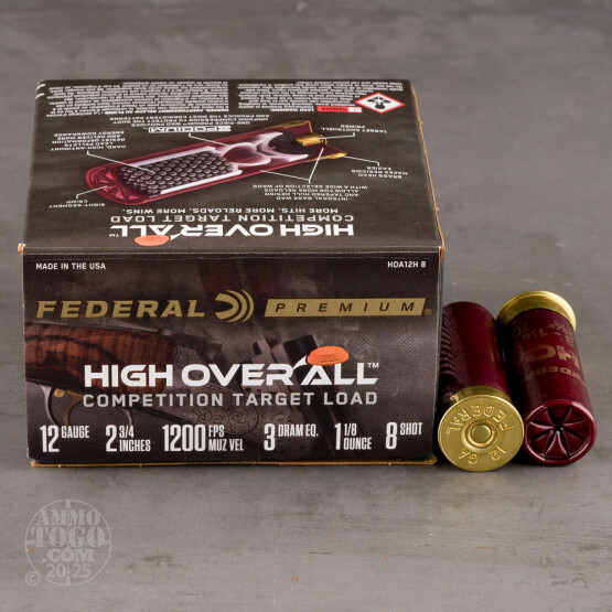 25rds – 12 Gauge Federal High Over All 2-3/4" 1-1/8oz. #8 Shot Ammo