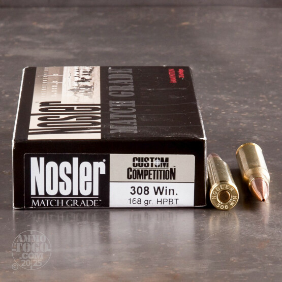 20rds - 308 Win Nosler Custom Competition 168gr. HPBT Ammo