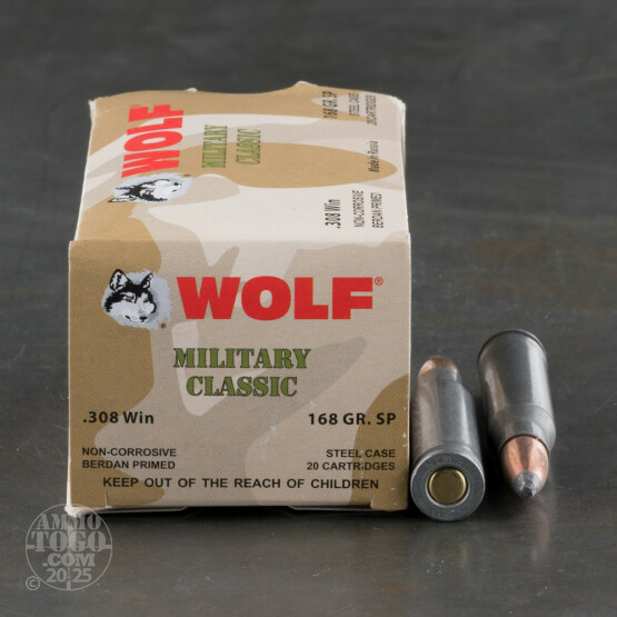 500rds - 308 Wolf Military Classic 168gr. SP Ammo