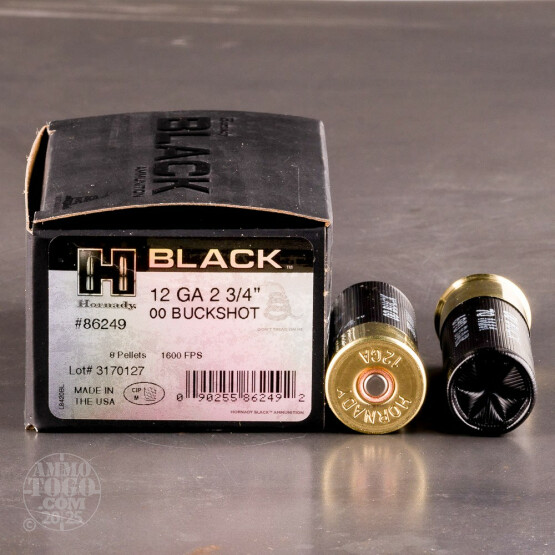 100rds – 12 Gauge Hornady BLACK 2-3/4" 8 Pellets 00 Buckshot Ammo