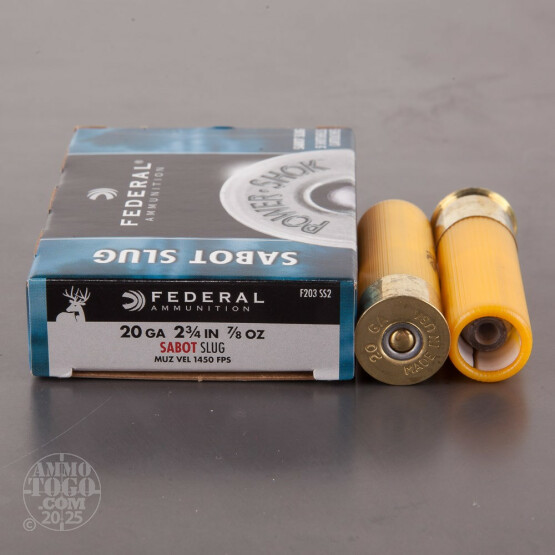 5rds - 20 Gauge Federal Power-Shok 2 3/4" 7/8oz. Sabot Slug Ammo