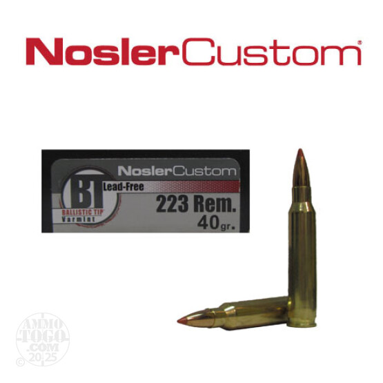 20rds - .223 NoslerCustom 40gr. Ballistic Tip Varmint Lead Free Ammo