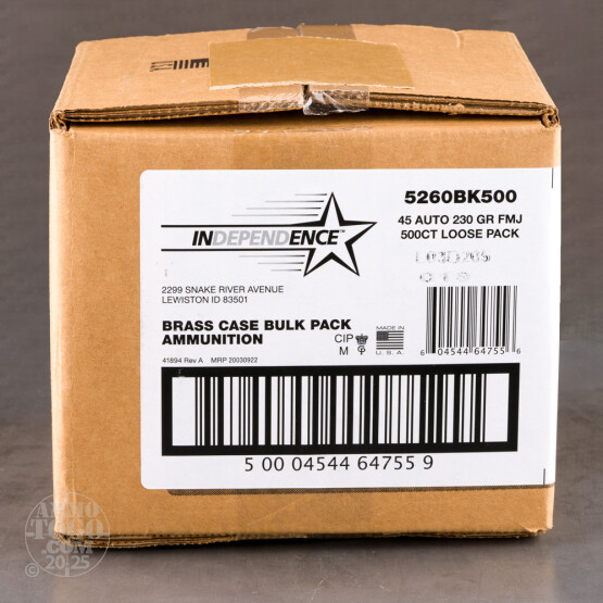 500rds – 45 ACP Independence 230gr. FMJ Ammo