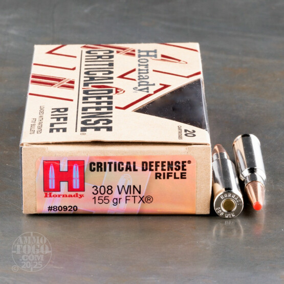 20rds - 308 Win Hornady Critical Defense 155gr. FTX Ammo