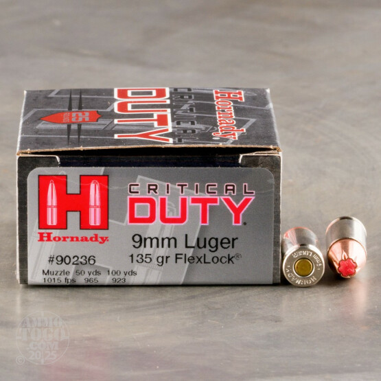 25rds - 9mm Hornady Critical Duty 135gr. FlexLock HP Ammo