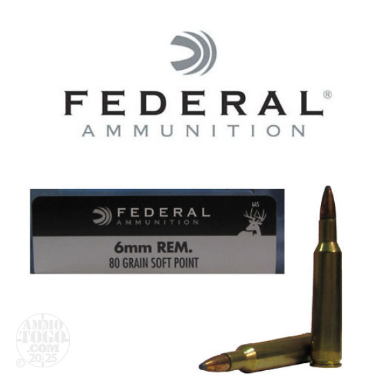 20rds - 6mm Rem. Federal Power-Shok 80gr. Soft Point Ammo