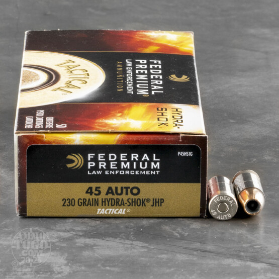 50rds – 45 ACP Federal LE Tactical 230gr. Hydra-Shok JHP Ammo