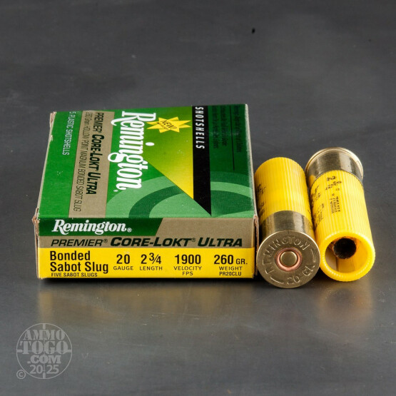5rds - 20 Gauge Remington Premier Core-Lokt Ultra 2 3/4" 260gr. Bonded Sabot Slug Ammo