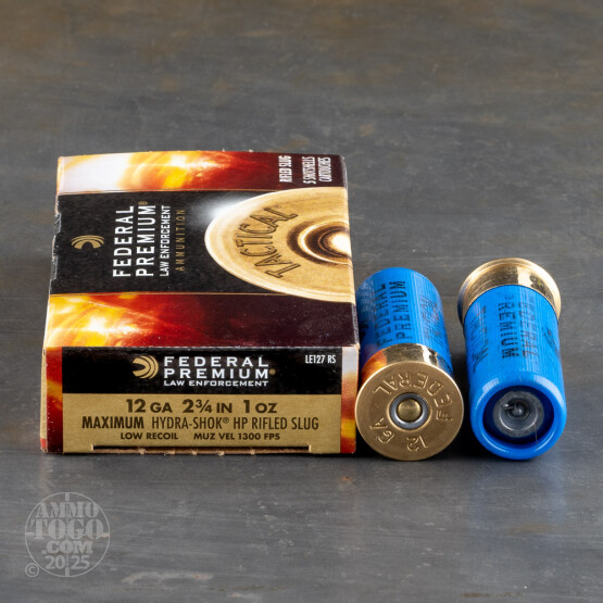 5rds – 12 Gauge Federal Law Enforcement Low Recoil 2-3/4" 1 oz. Rifled Hydra-Shok HP Slug Ammo