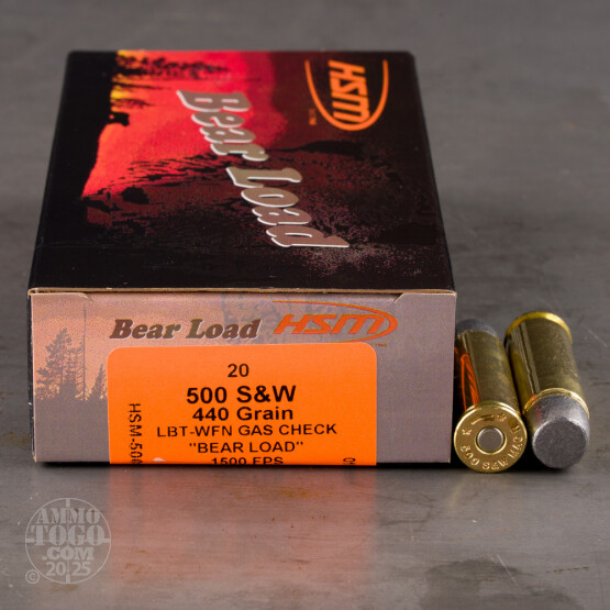 20rds – 500 S&W Mag HSM Bear Load 440gr. WFNGC Ammo