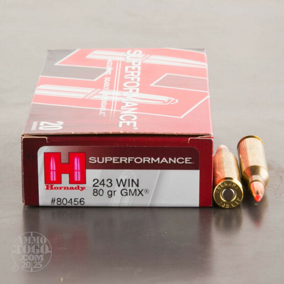 20rds - 243 Win. Hornady 80gr GMX Superformance Ammo