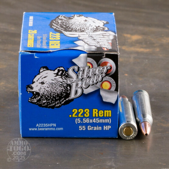 20rds - .223 Silver Bear 55gr. Hollow Point Ammo