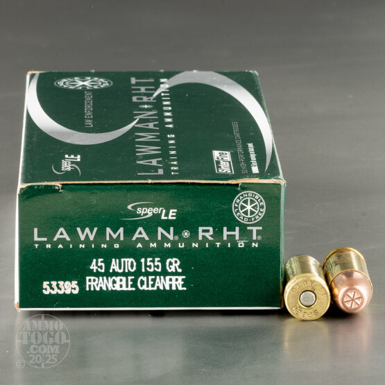 50rds – 45 ACP Speer Lawman 155gr. RHT Frangible Ammo