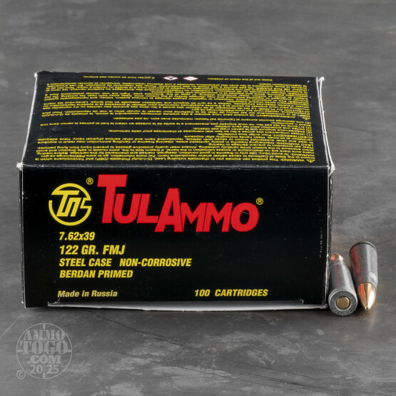 100rds - 7.62x39 Tula Cartridge Works 122gr. FMJ Ammo