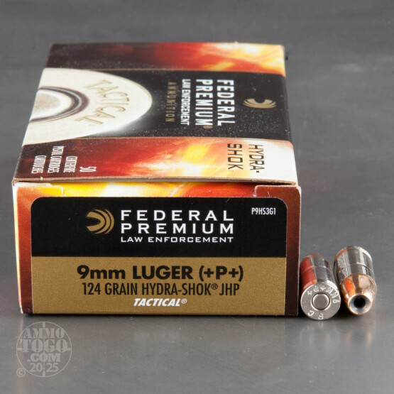 1000rds - 9mm +P+ Federal Law Enforcement Hydra-Shok 124gr. JHP Ammo