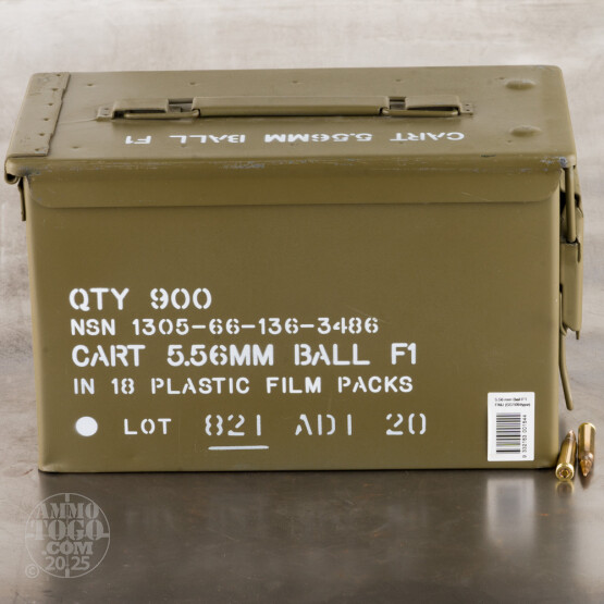 900rds – 5.56x45 Australian Defense Industries 62gr. FMJ F1 Ammo in Ammo Can