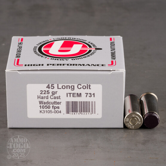 20rds – 45 Long Colt Underwood 225gr. Hard Cast Wadcutter Ammo